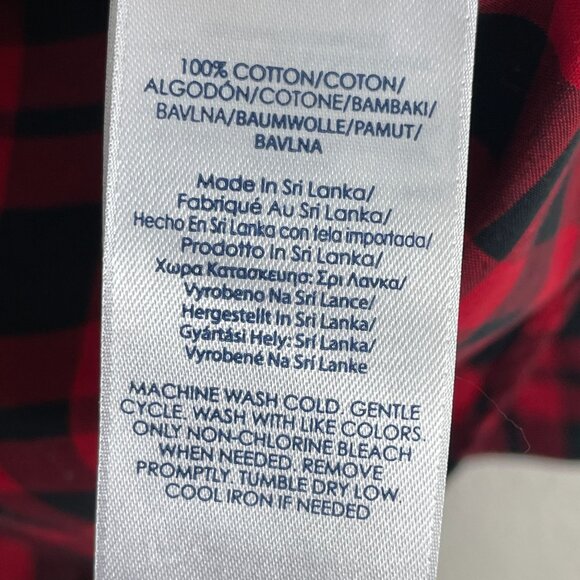 Chaps Womens Plus 2X Red Black Plaid No Iron Button Up Shirt Long Sleeve Blouse - Picture 5 of 11